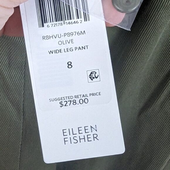 Eileen Fisher |  Olive Green Wide Leg Tencel Twill Pants Size 8 - Picture 8 of 9